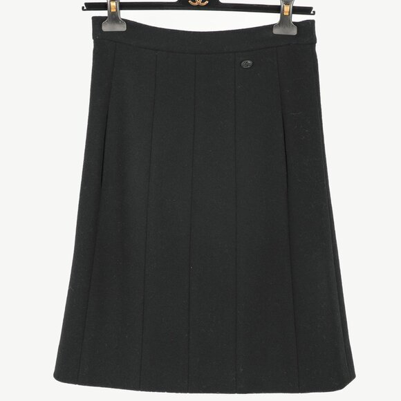 Chanel Black Wool-Blend Panelled A-Line Knee-Length Skirt - Picture 1 of 11